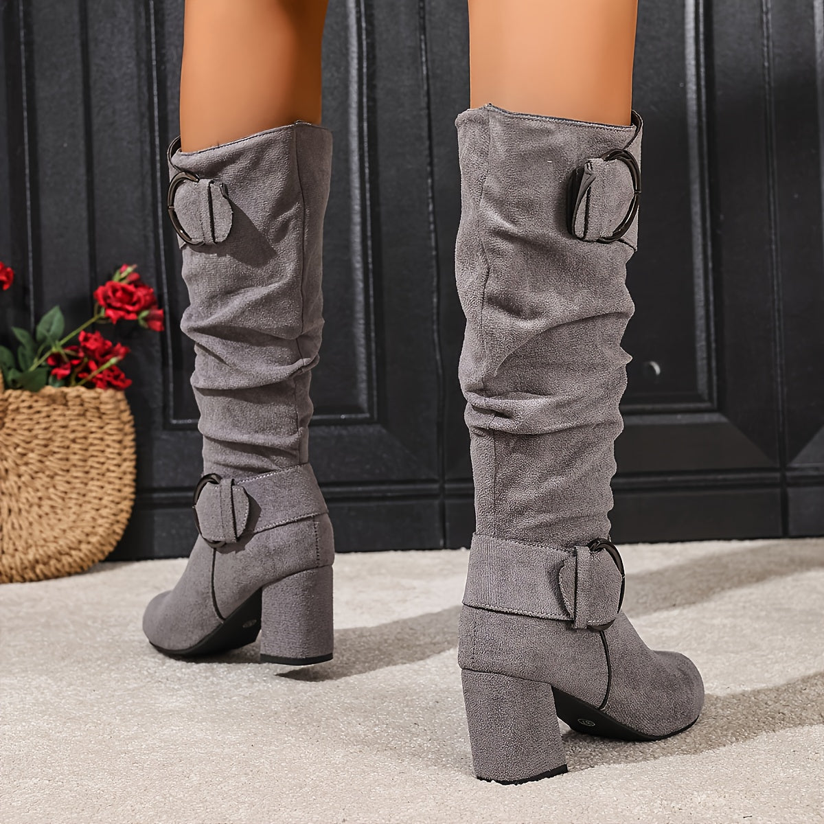 Women’s Knee-High Slouch Boots with Buckle Detail