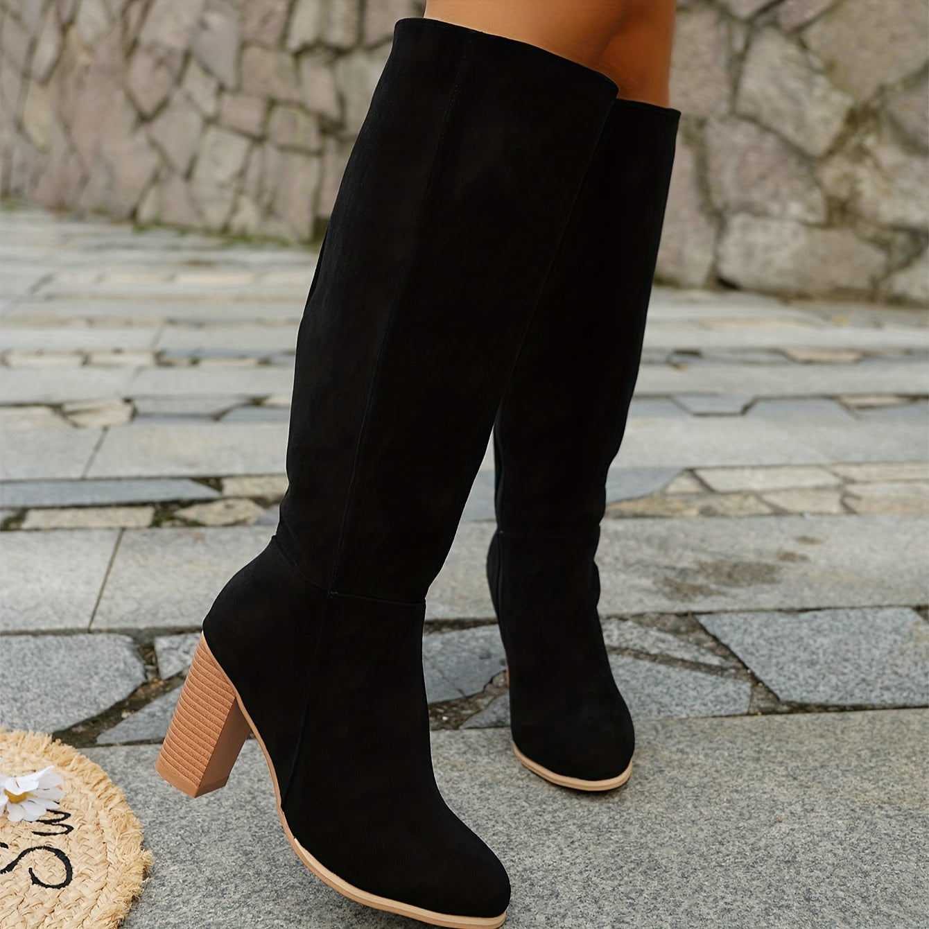 Women’s Knee-High Suede-Look Boots with Block Heel