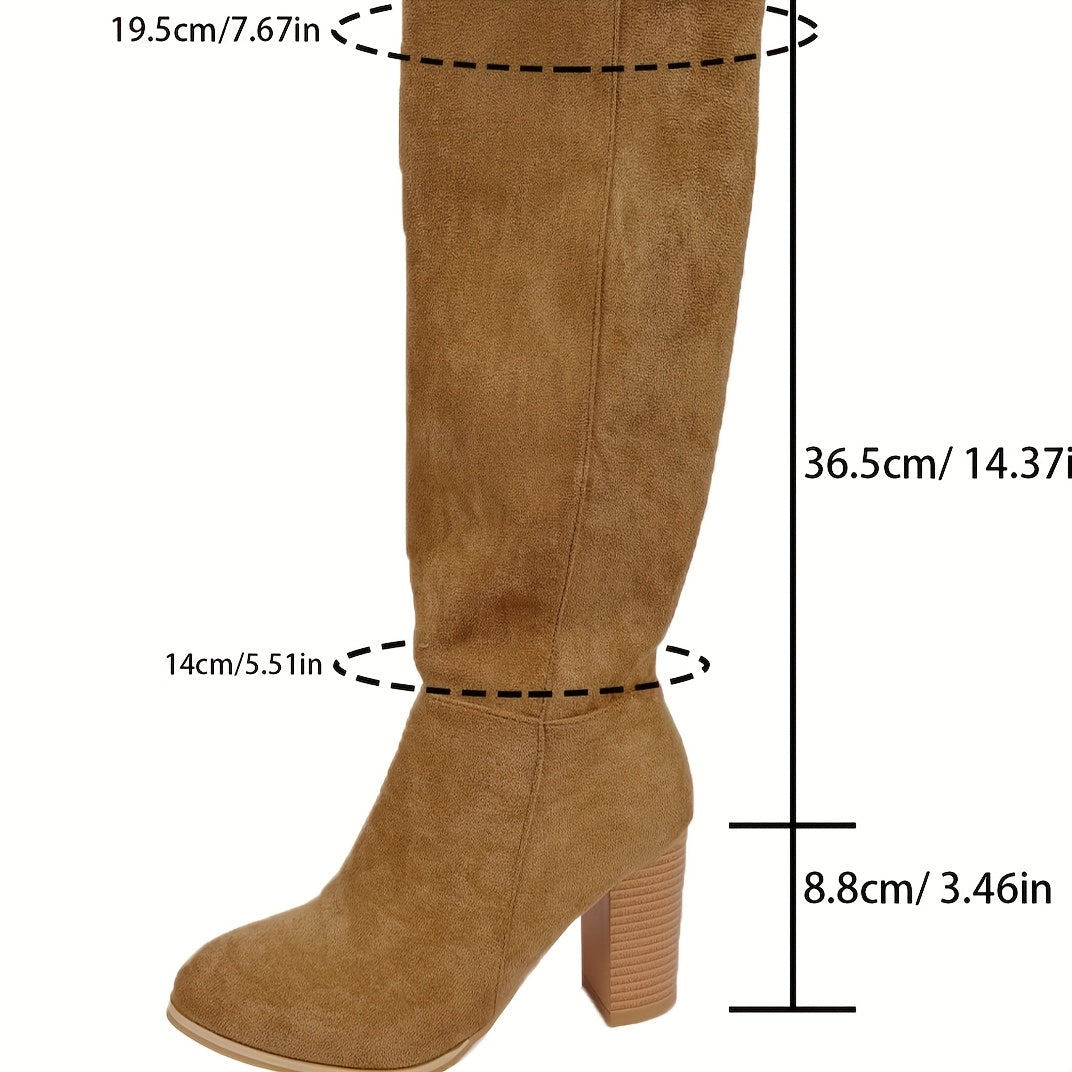 Women’s Knee-High Suede-Look Boots with Block Heel