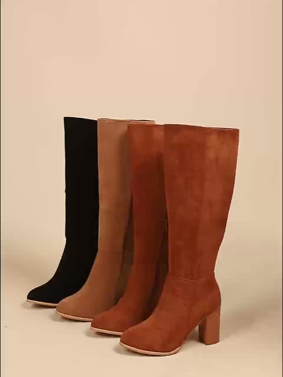 Women’s Knee-High Suede-Look Boots with Block Heel
