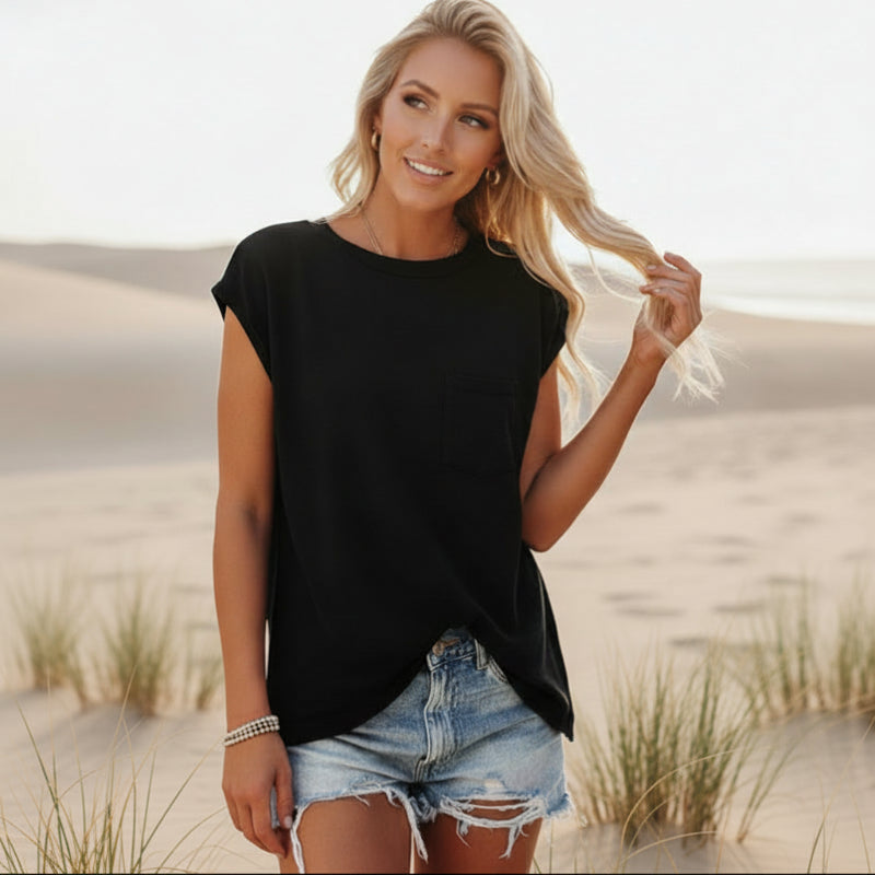 Cap Sleeve T-Shirt with Chest Pocket for Everyday Wear