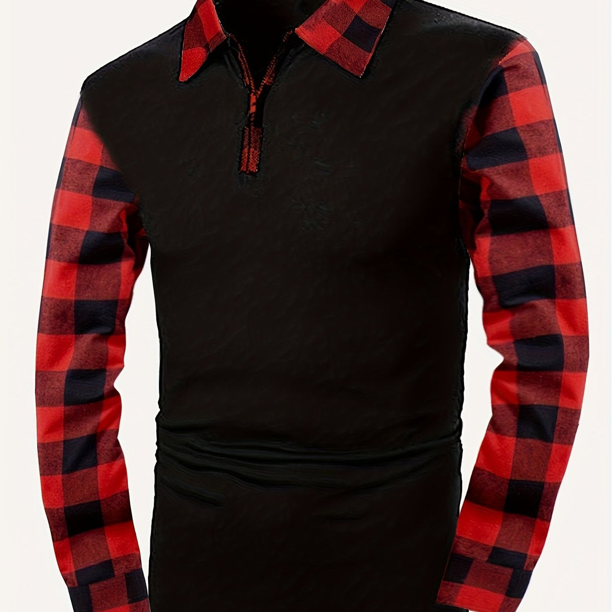 Chemise à carreaux demi-zippée pour homme | Manches contrastantes