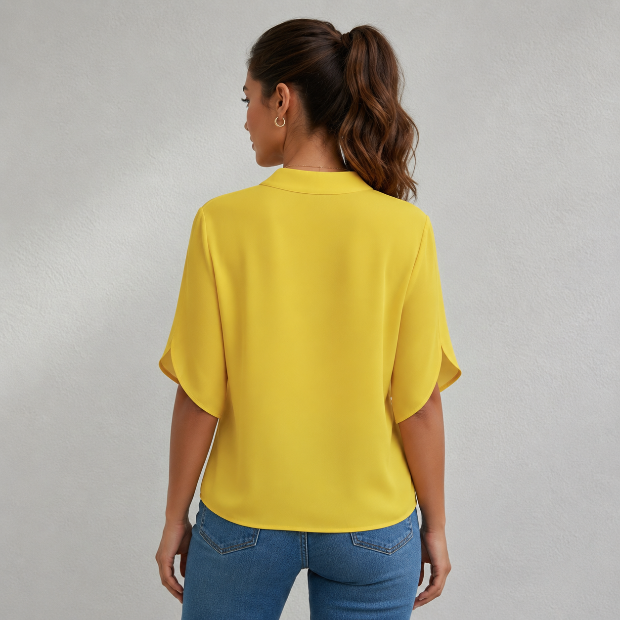 Chiffon Blouse with V-Neck and Split Sleeve Detail