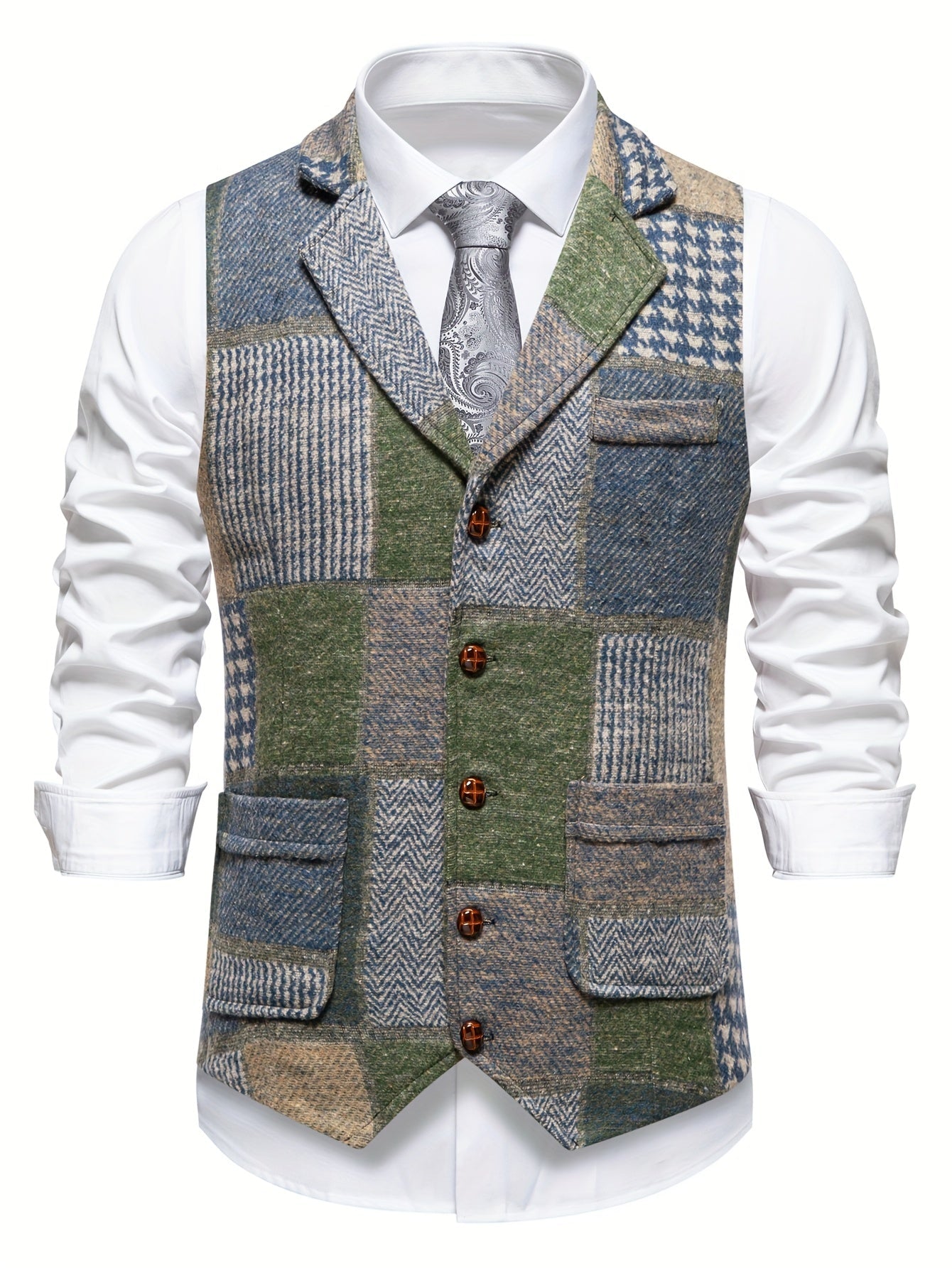 Gilet ajusté à carreaux patchwork pour homme