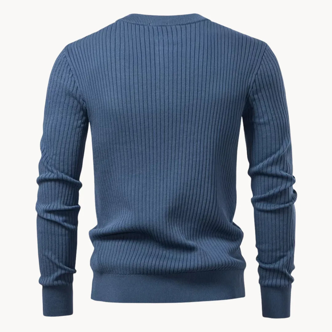 Men's Ribbed Henley Sweater with Button Neck