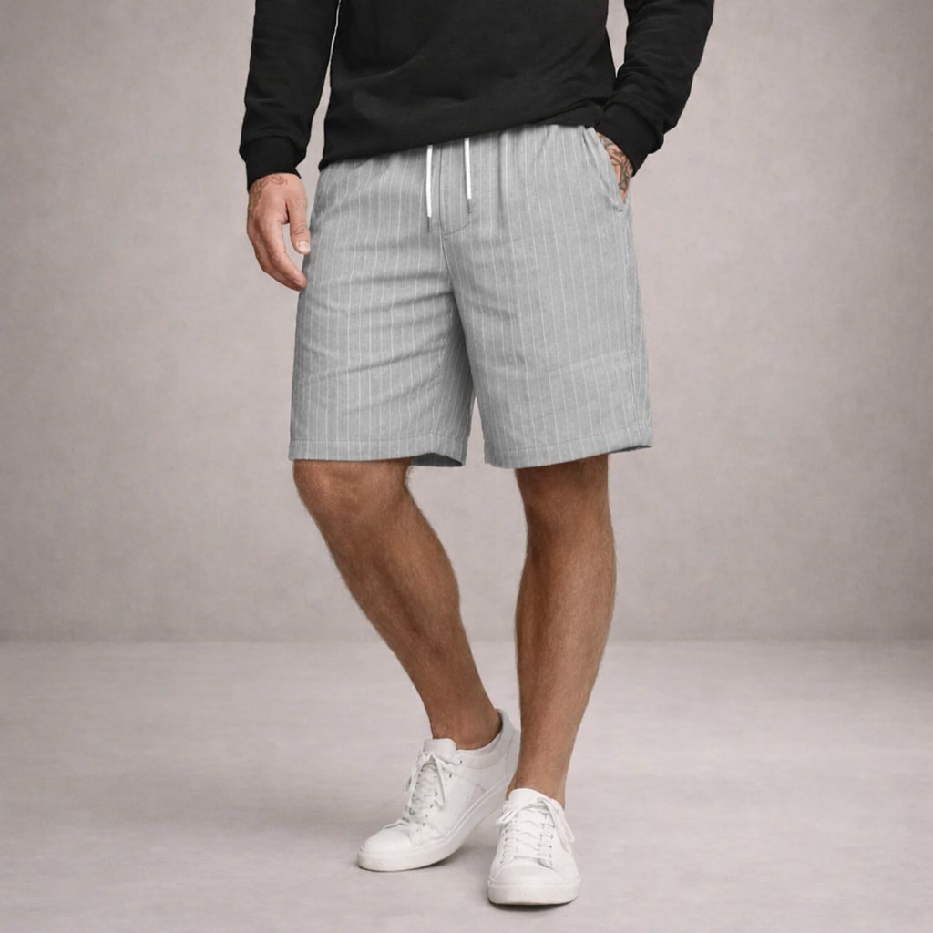 Linen-Blend Drawstring Shorts with Striped Texture