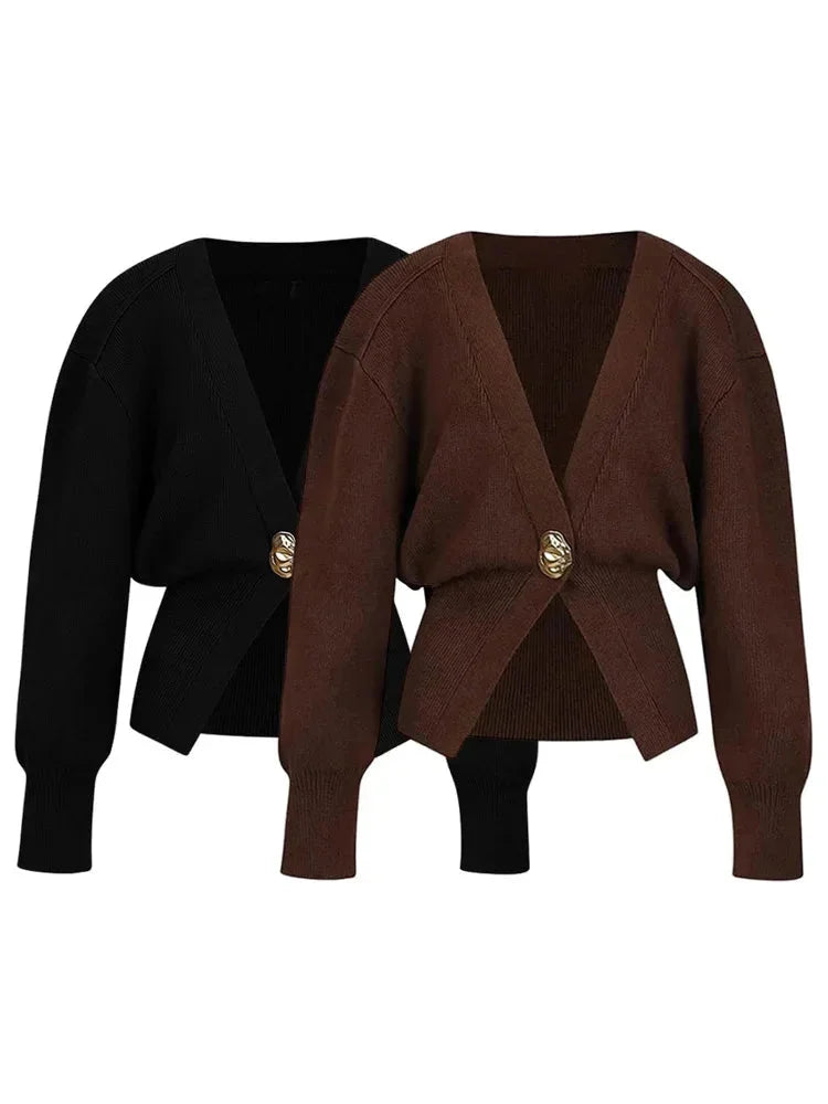Women’s V-Neck Single Button Knit Cardigan