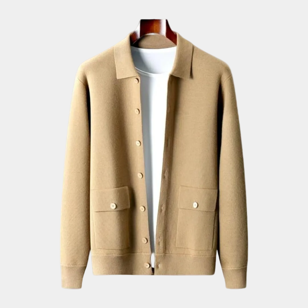 Men's Button-Up Cardigan with Shirt Collar
