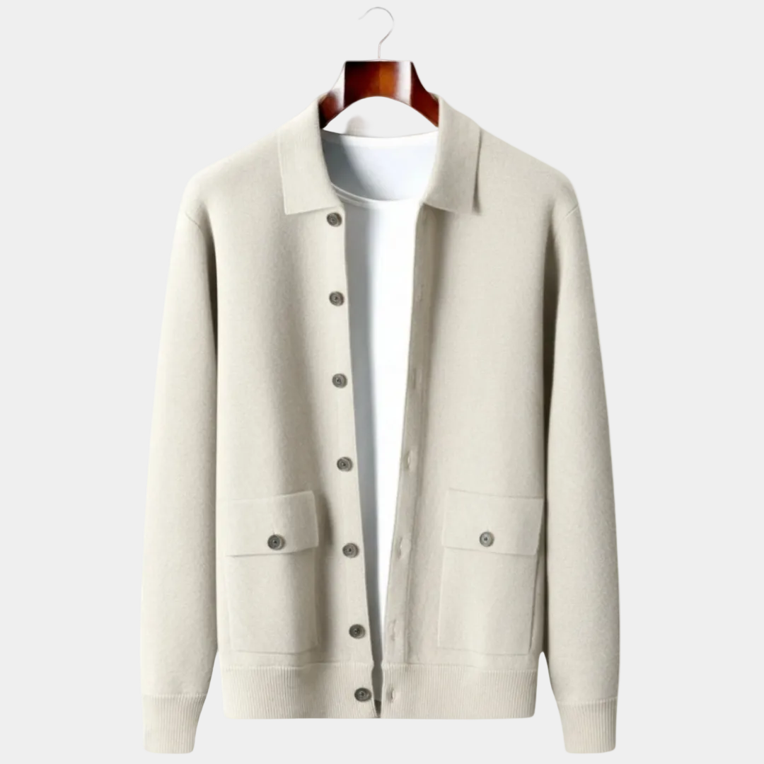 Men's Button-Up Cardigan with Shirt Collar