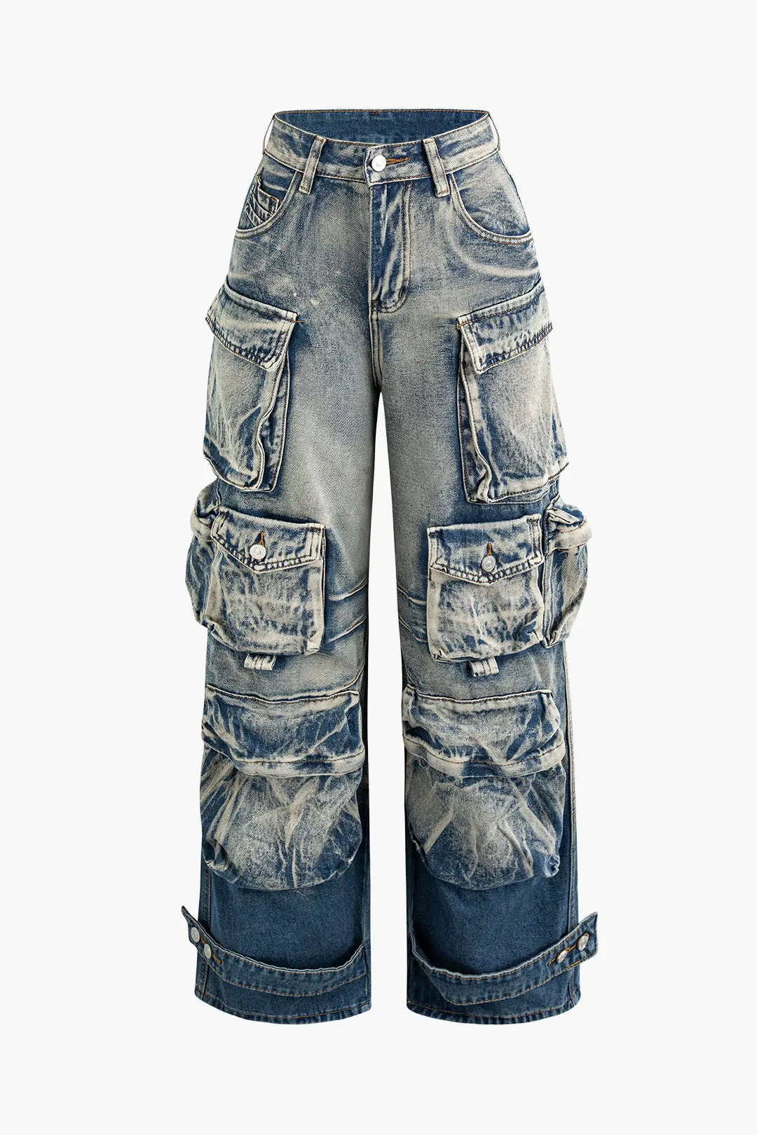 Wide-Leg Cargo Jeans with Multiple Pockets