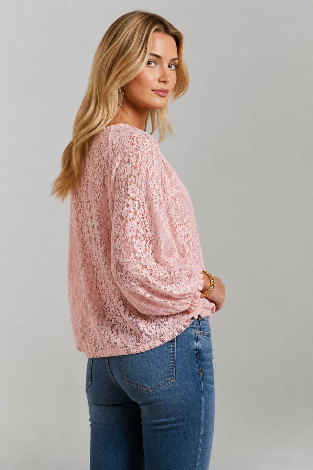 Women's Lace Tie Neck Peasant Blouse