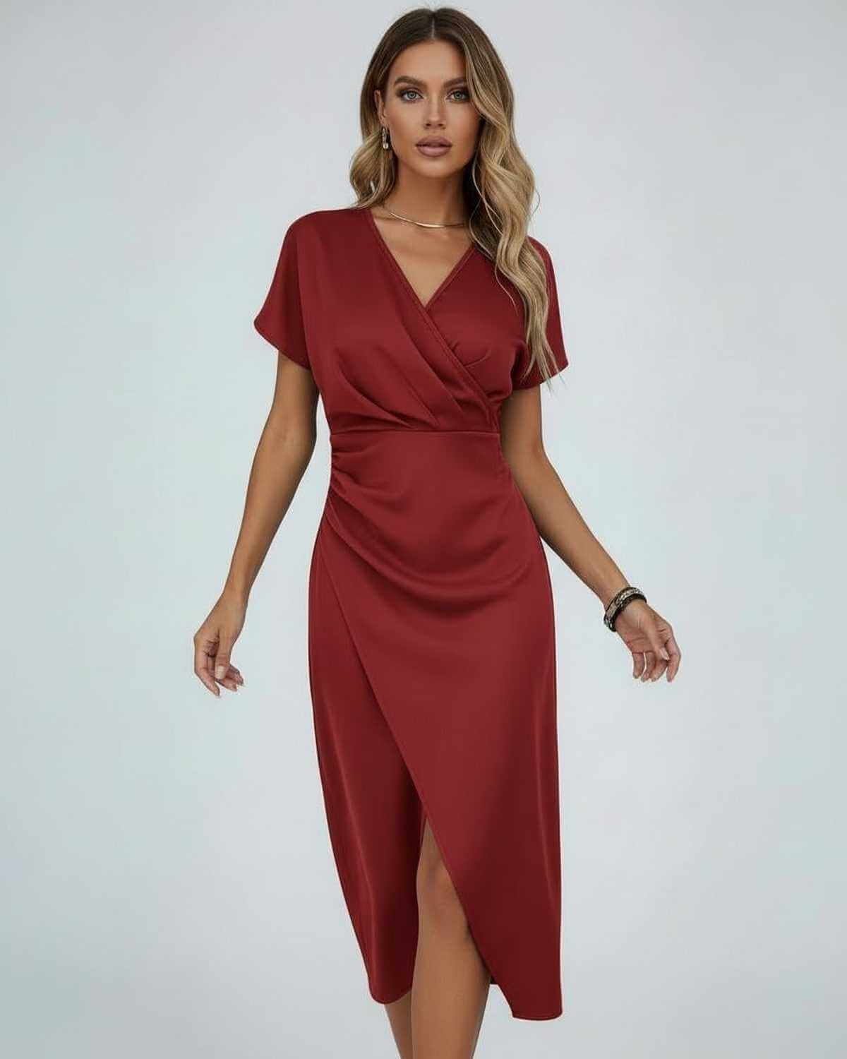 Wrap Midi Dress with Short Sleeves