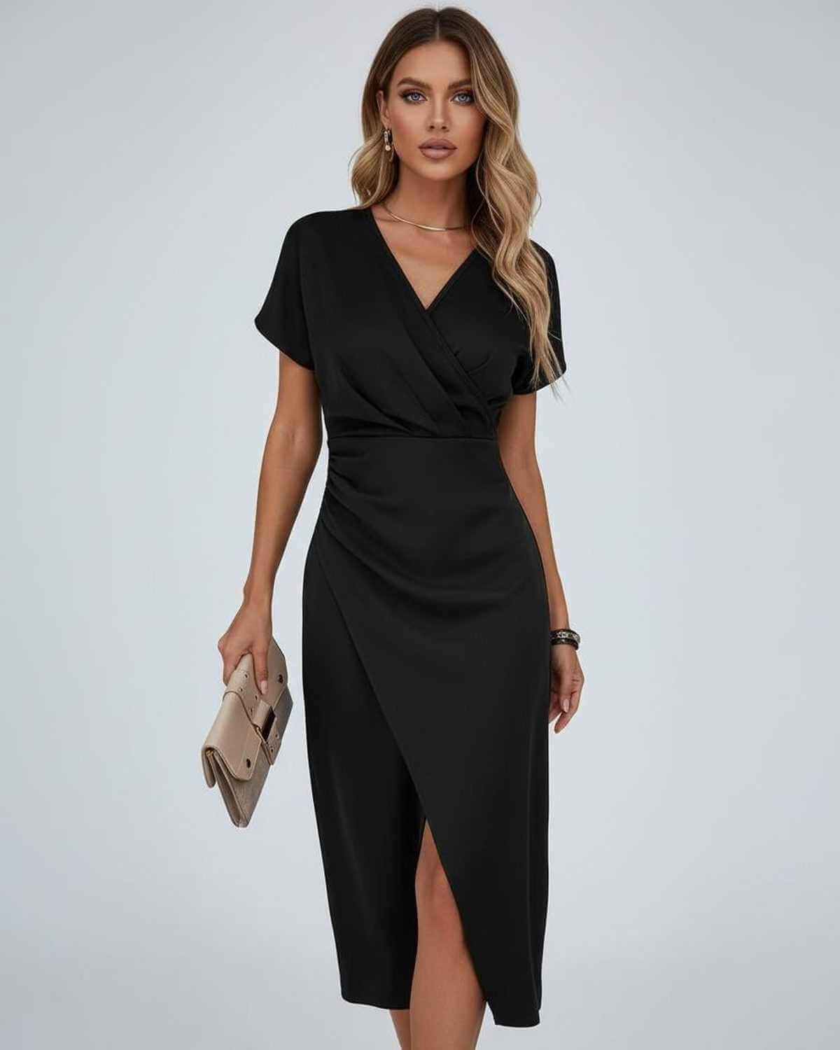 Wrap Midi Dress with Short Sleeves