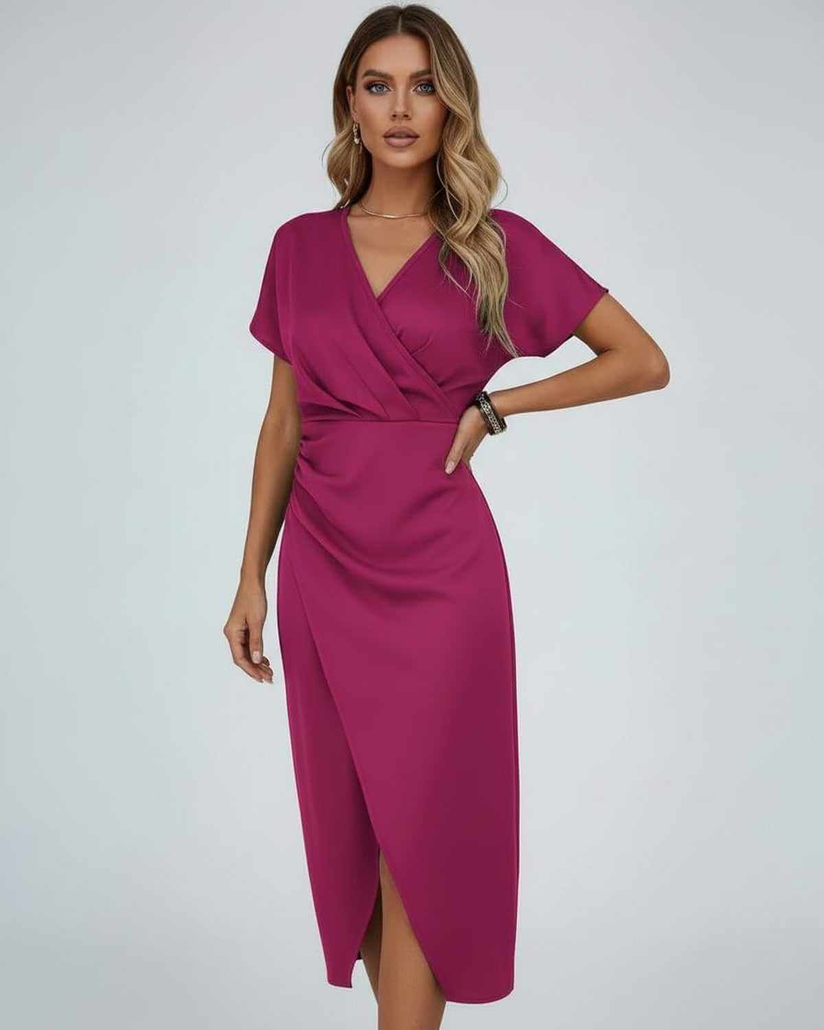 Wrap Midi Dress with Short Sleeves