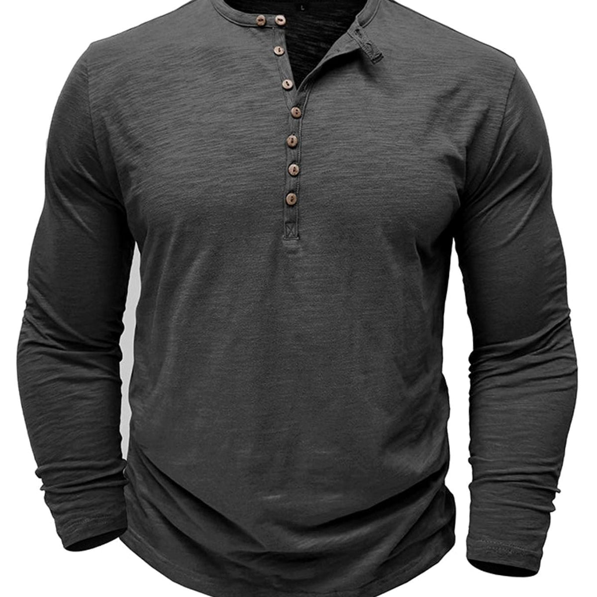 T-shirt Henley à manches longues pour homme avec patte de boutonnage