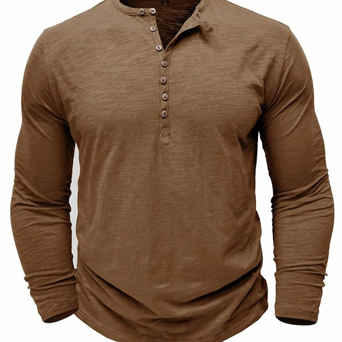 T-shirt Henley à manches longues pour homme avec patte de boutonnage