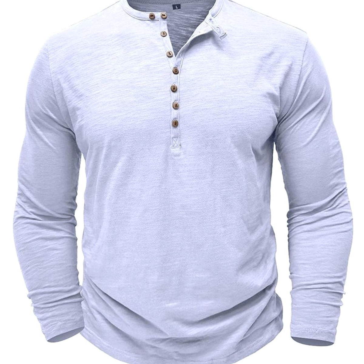 T-shirt Henley à manches longues pour homme avec patte de boutonnage