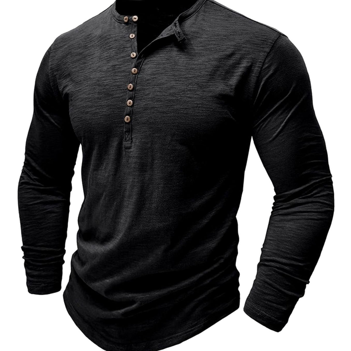 T-shirt Henley à manches longues pour homme avec patte de boutonnage