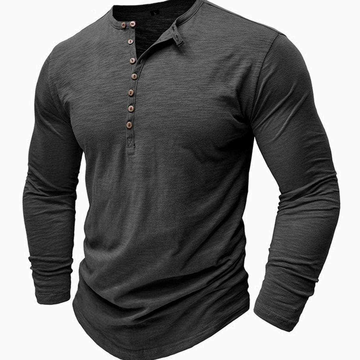 T-shirt Henley à manches longues pour homme avec patte de boutonnage