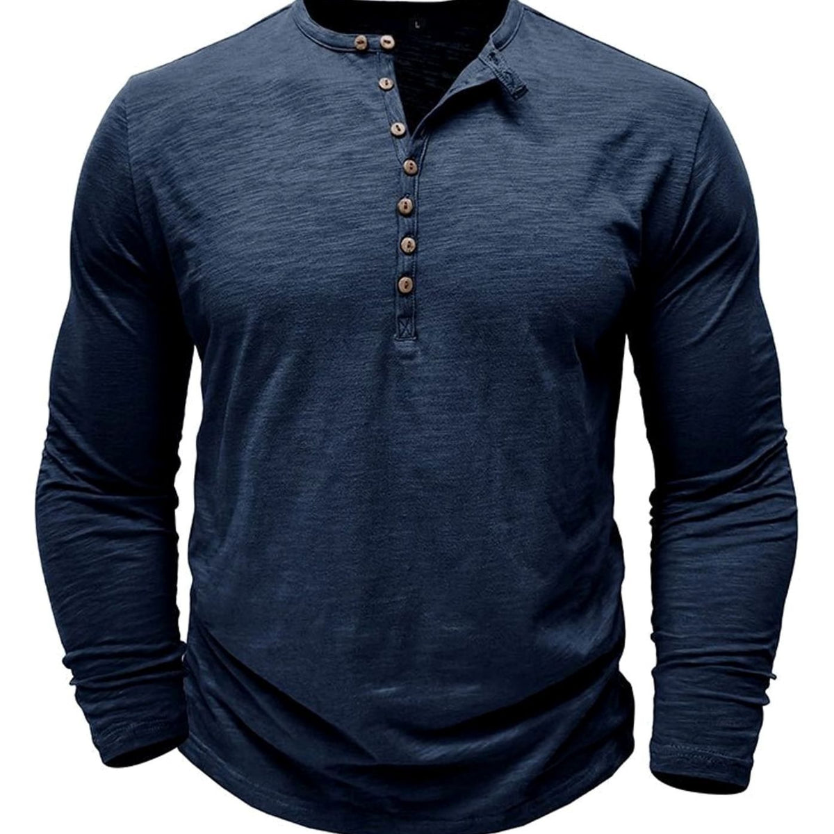 T-shirt Henley à manches longues pour homme avec patte de boutonnage