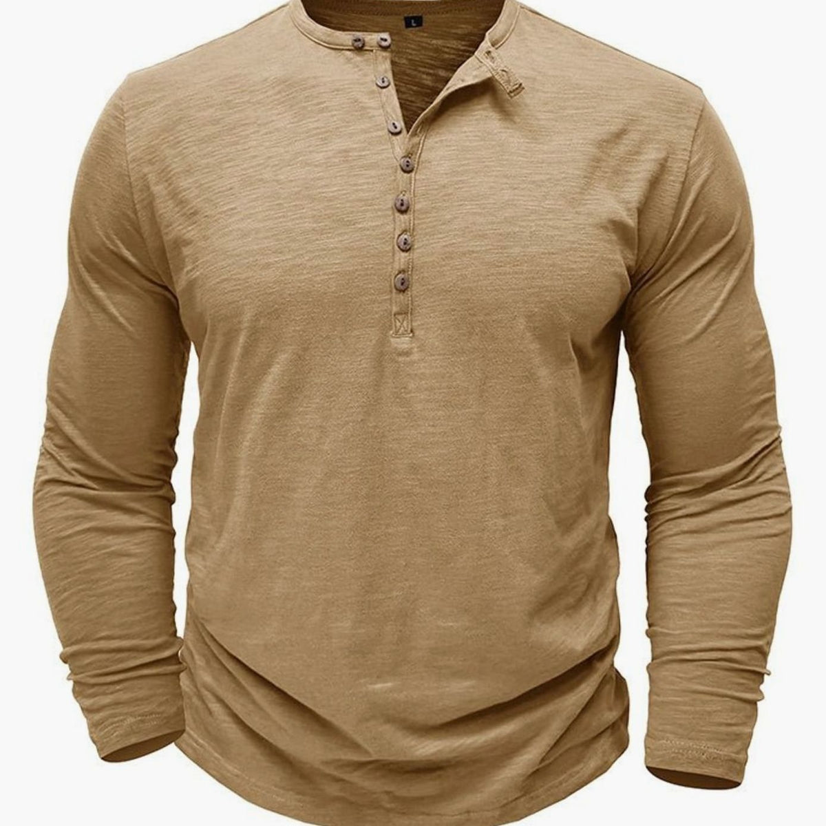 T-shirt Henley à manches longues pour homme avec patte de boutonnage