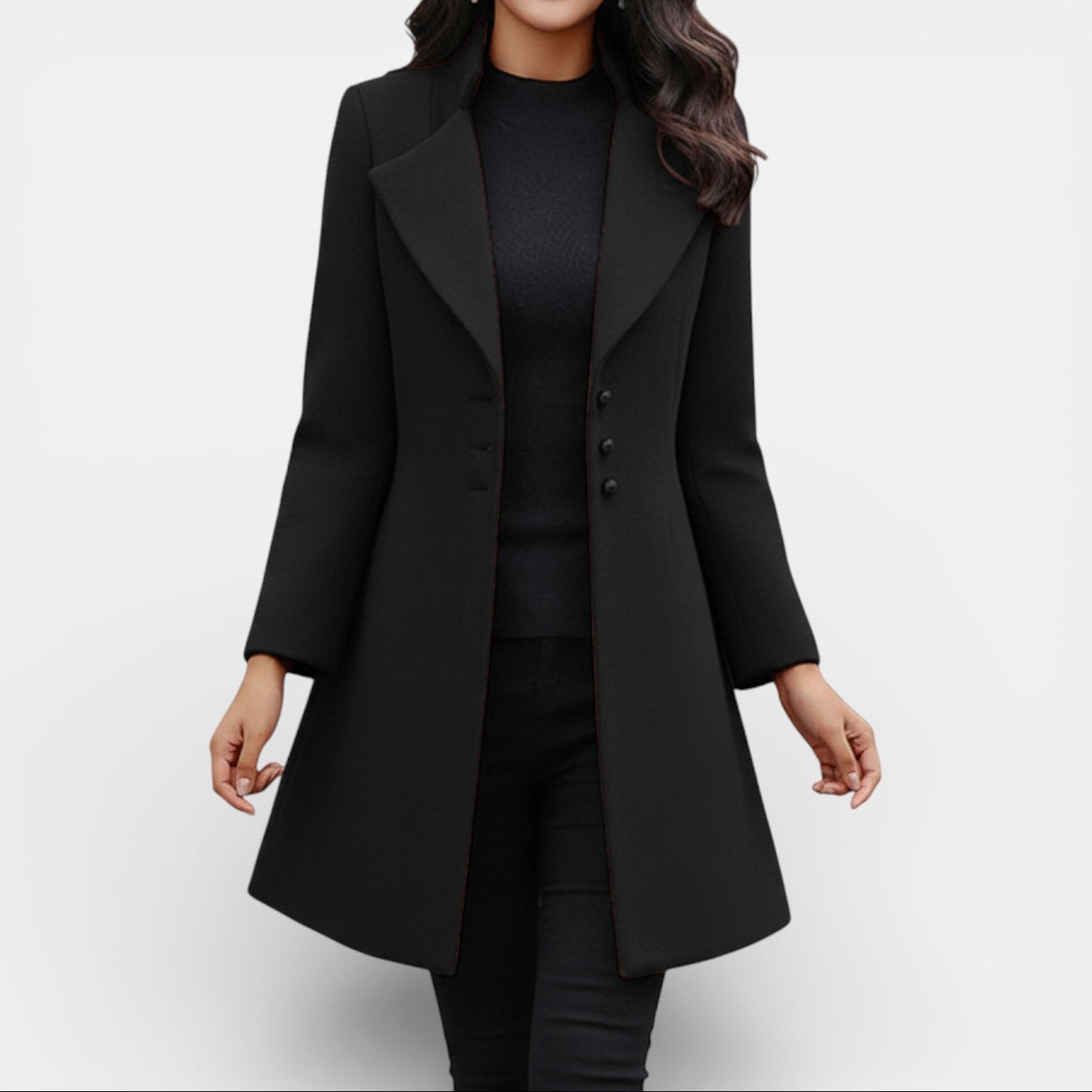 Manteau long ajusté pour femme avec revers crantés