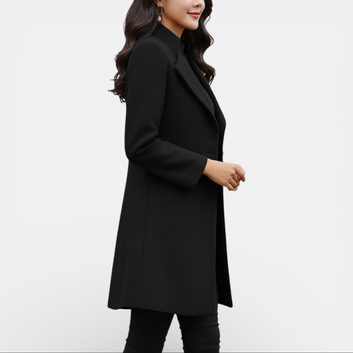Manteau long ajusté pour femme avec revers crantés