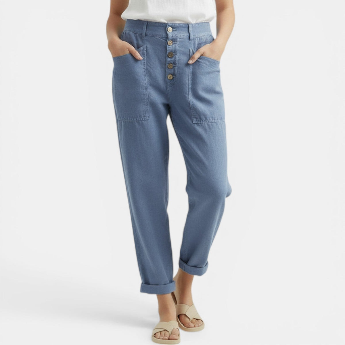 Women’s High-Waisted Relaxed Trousers with Patch Pockets
