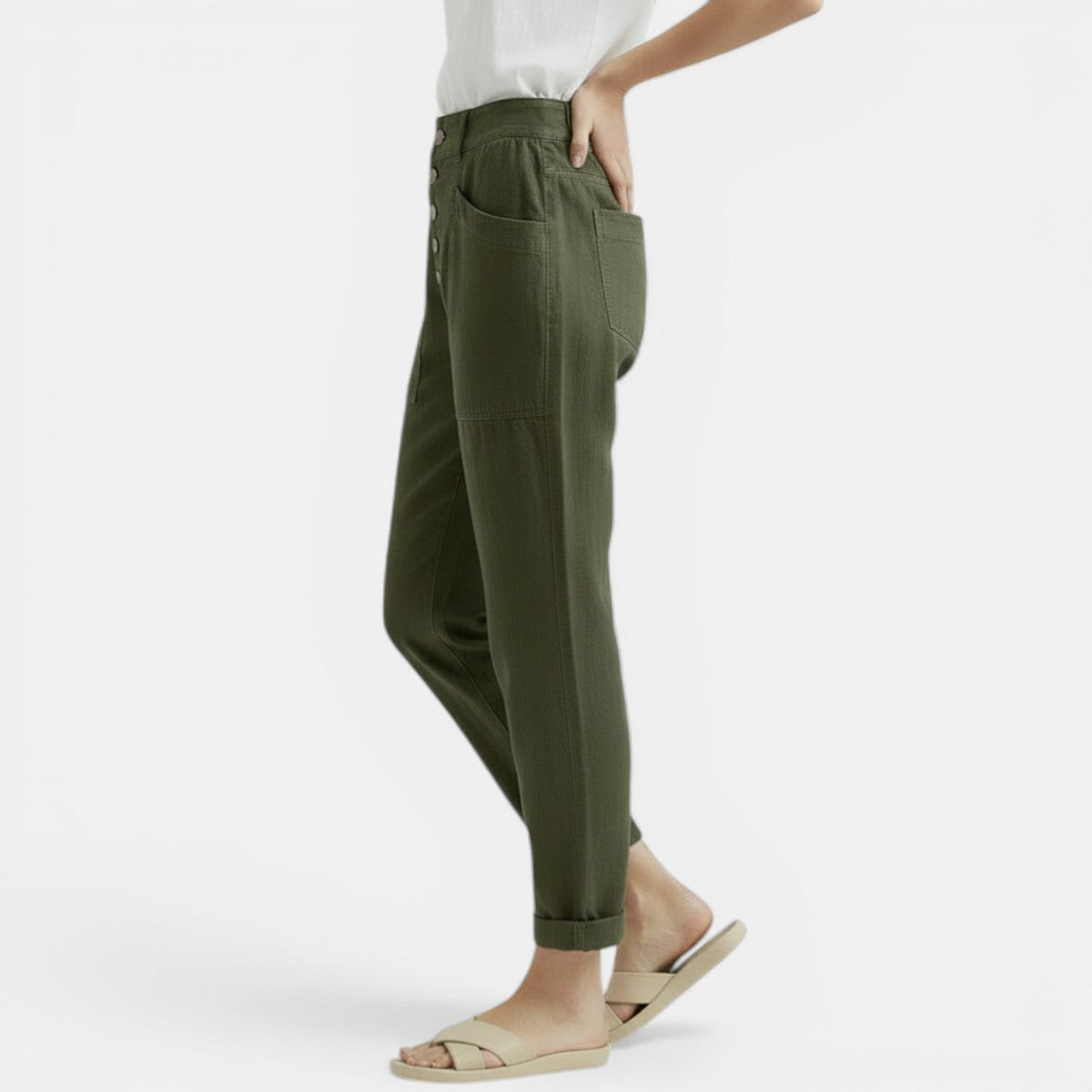 Women’s High-Waisted Relaxed Trousers with Patch Pockets