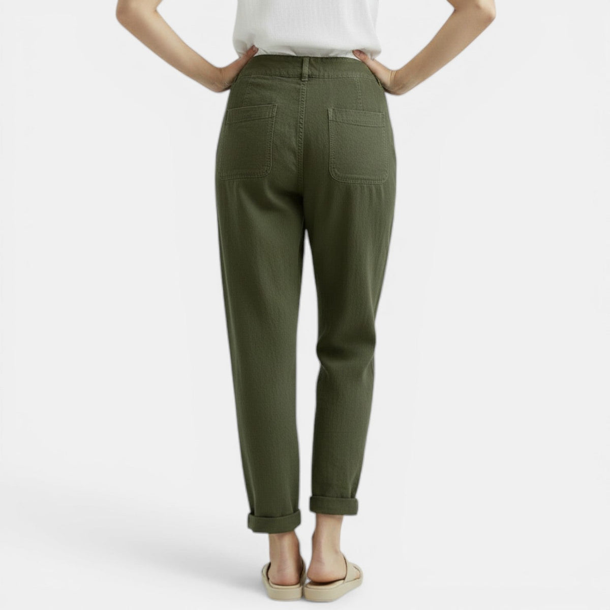 Women’s High-Waisted Relaxed Trousers with Patch Pockets