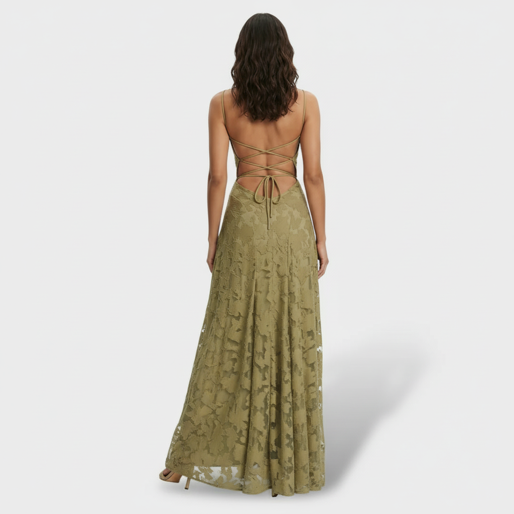 Women's Lace Open Back Maxi Dress
