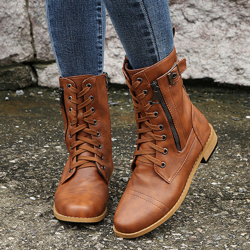 Women’s Lace-Up Ankle Boots with Side Zip & Buckle