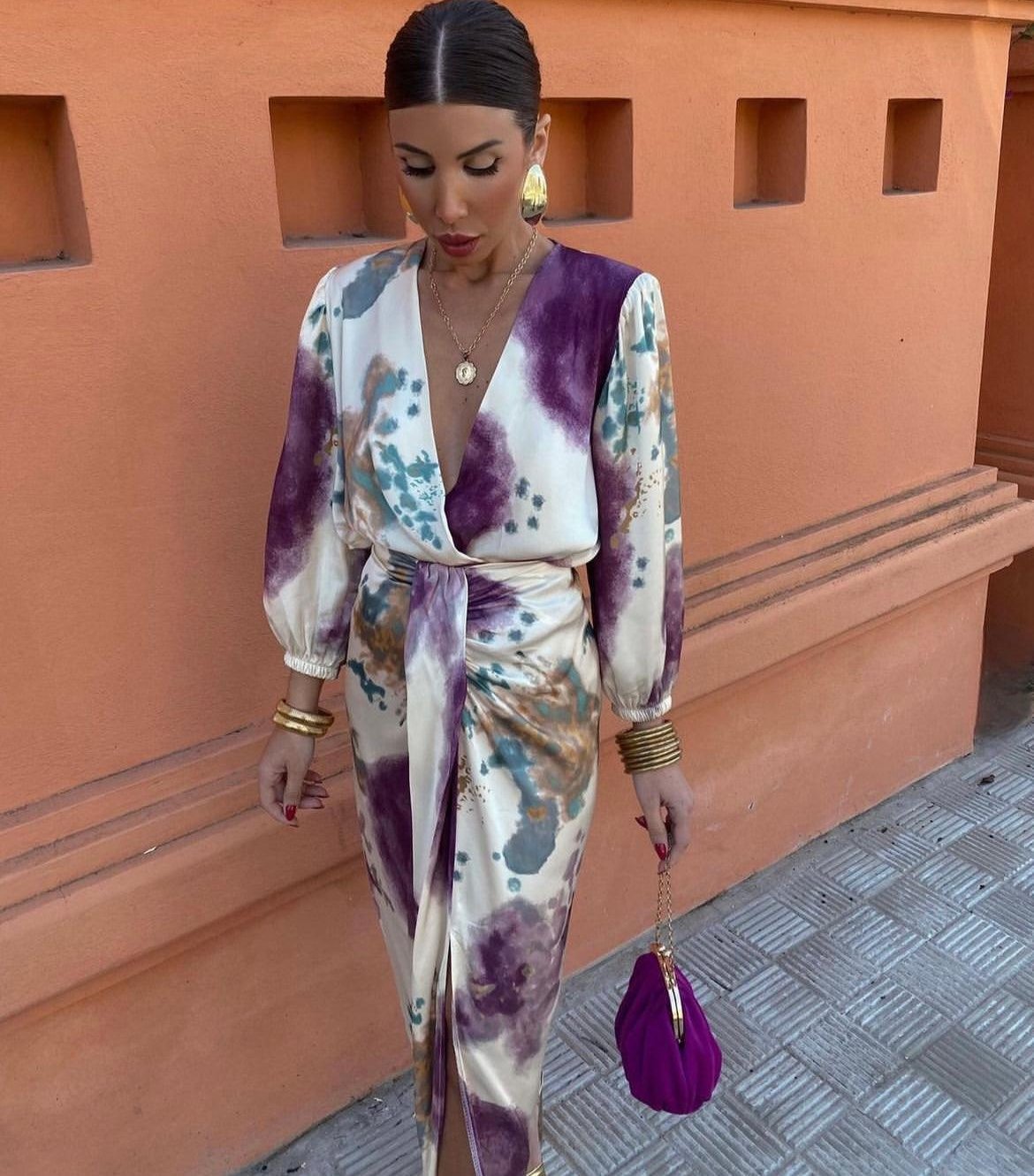 Women's Floral Print Wrap Midi Dress