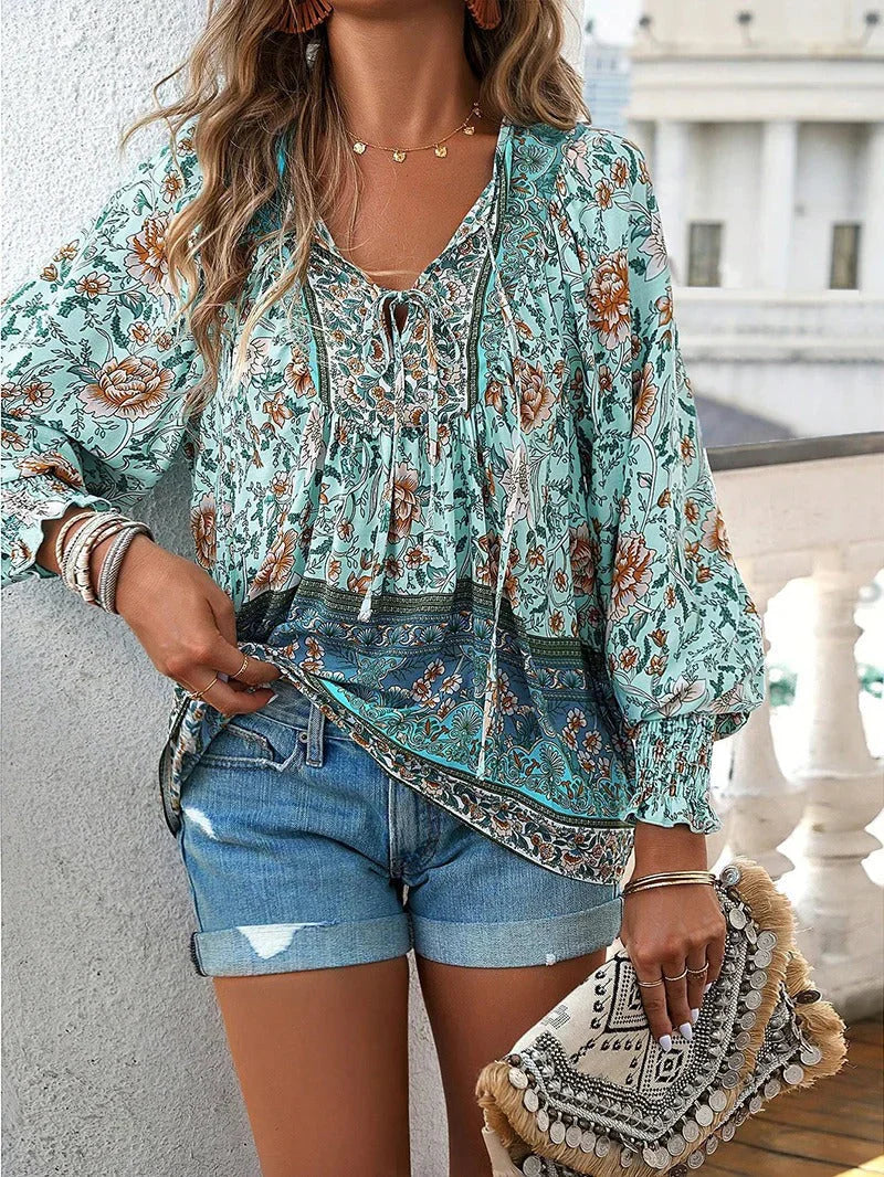 Women's Floral Boho V-Neck Blouse