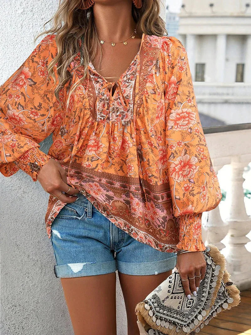 Women's Floral Boho V-Neck Blouse