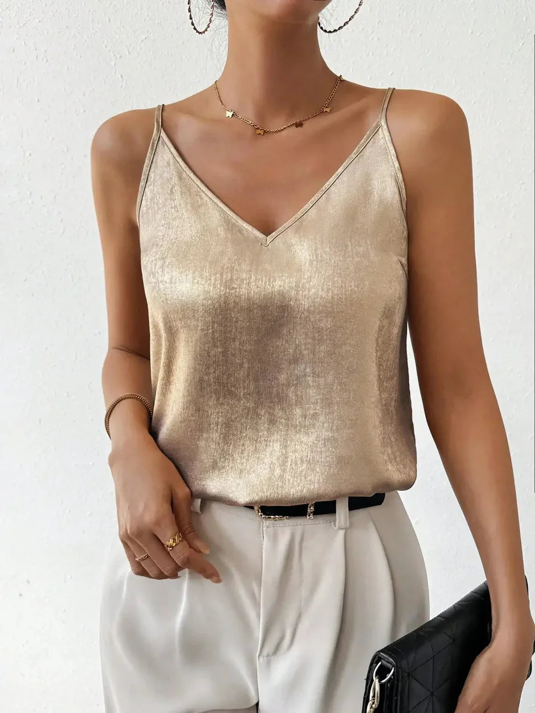 Women's Satin Effect V-Neck Cami Top