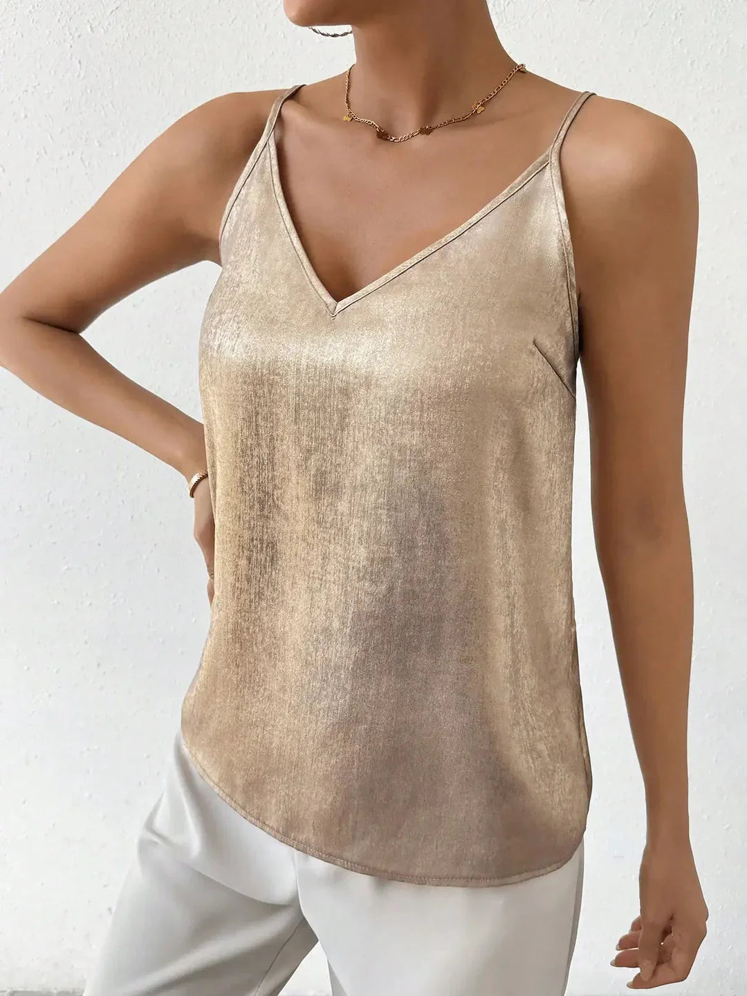 Women's Satin Effect V-Neck Cami Top