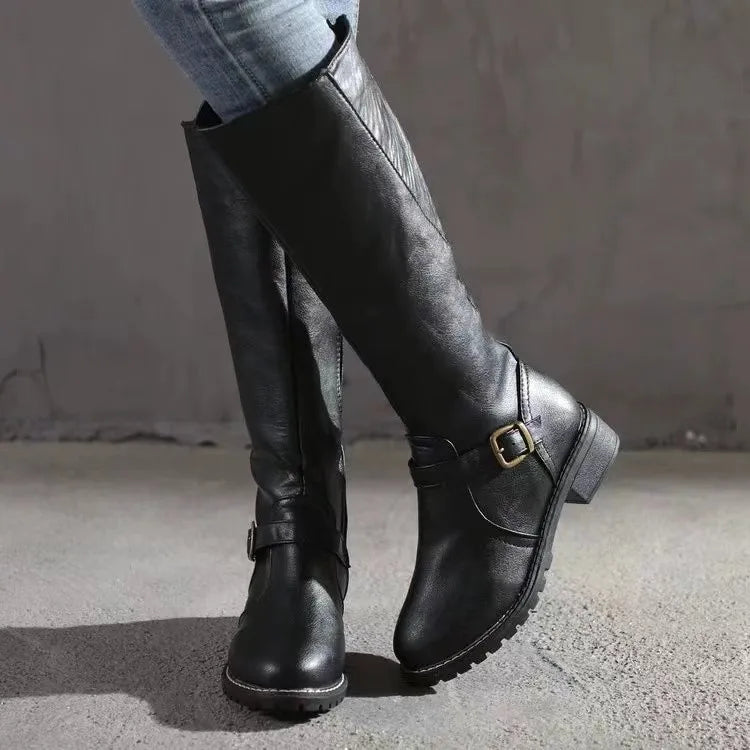 Bottes d’équitation pour femmes, hauteur genou, avec détail à boucle et talon bas