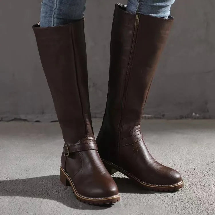 Bottes d’équitation pour femmes, hauteur genou, avec détail à boucle et talon bas
