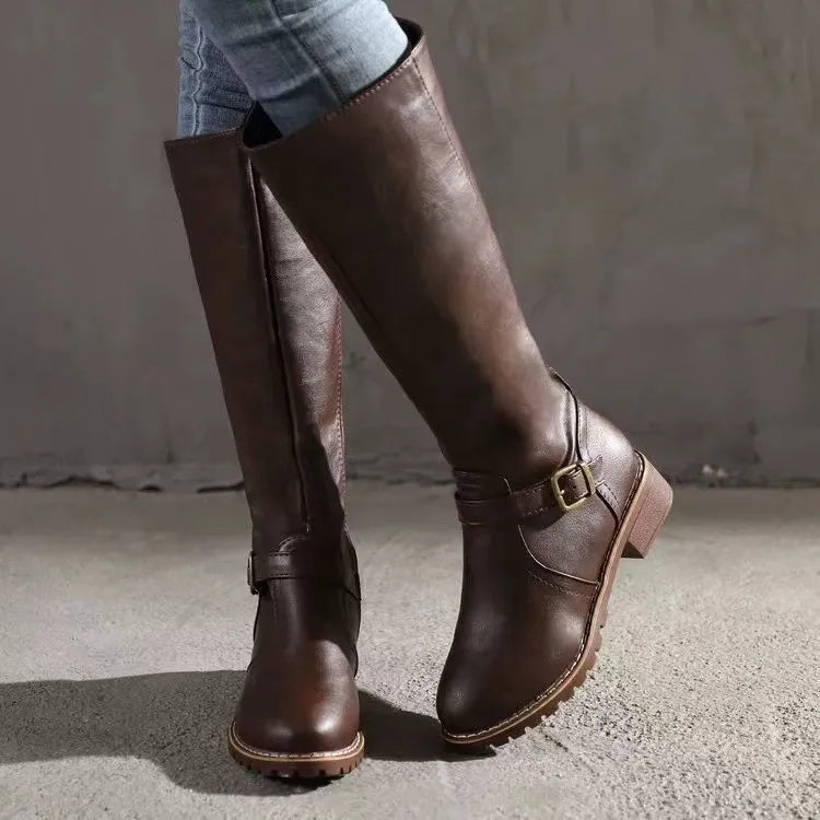 Bottes d’équitation pour femmes, hauteur genou, avec détail à boucle et talon bas