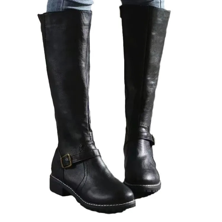 Bottes d’équitation pour femmes, hauteur genou, avec détail à boucle et talon bas