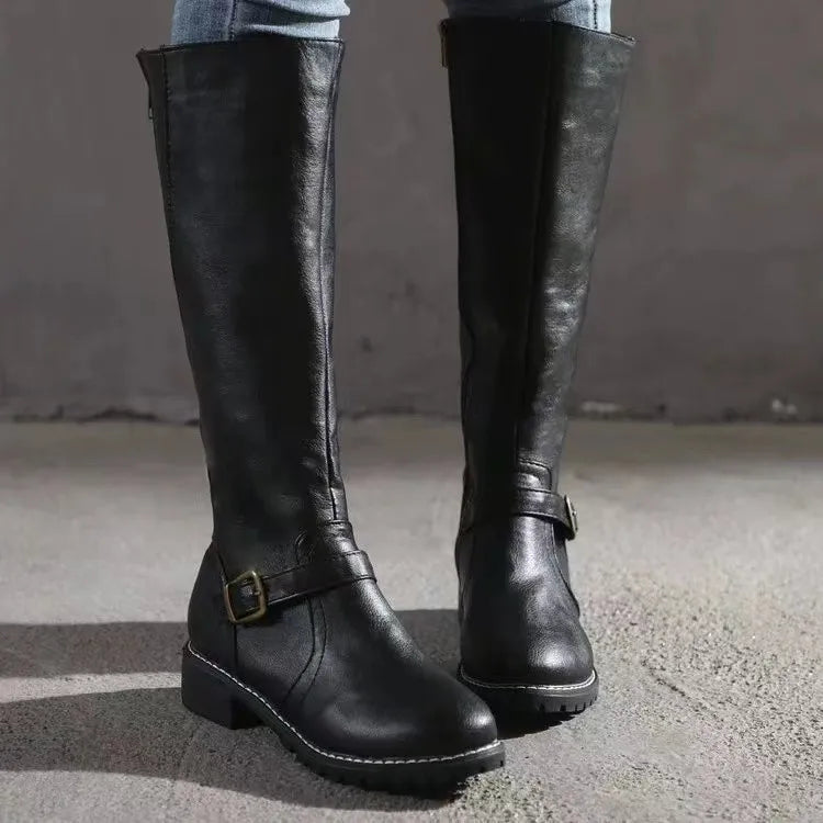 Bottes d’équitation pour femmes, hauteur genou, avec détail à boucle et talon bas