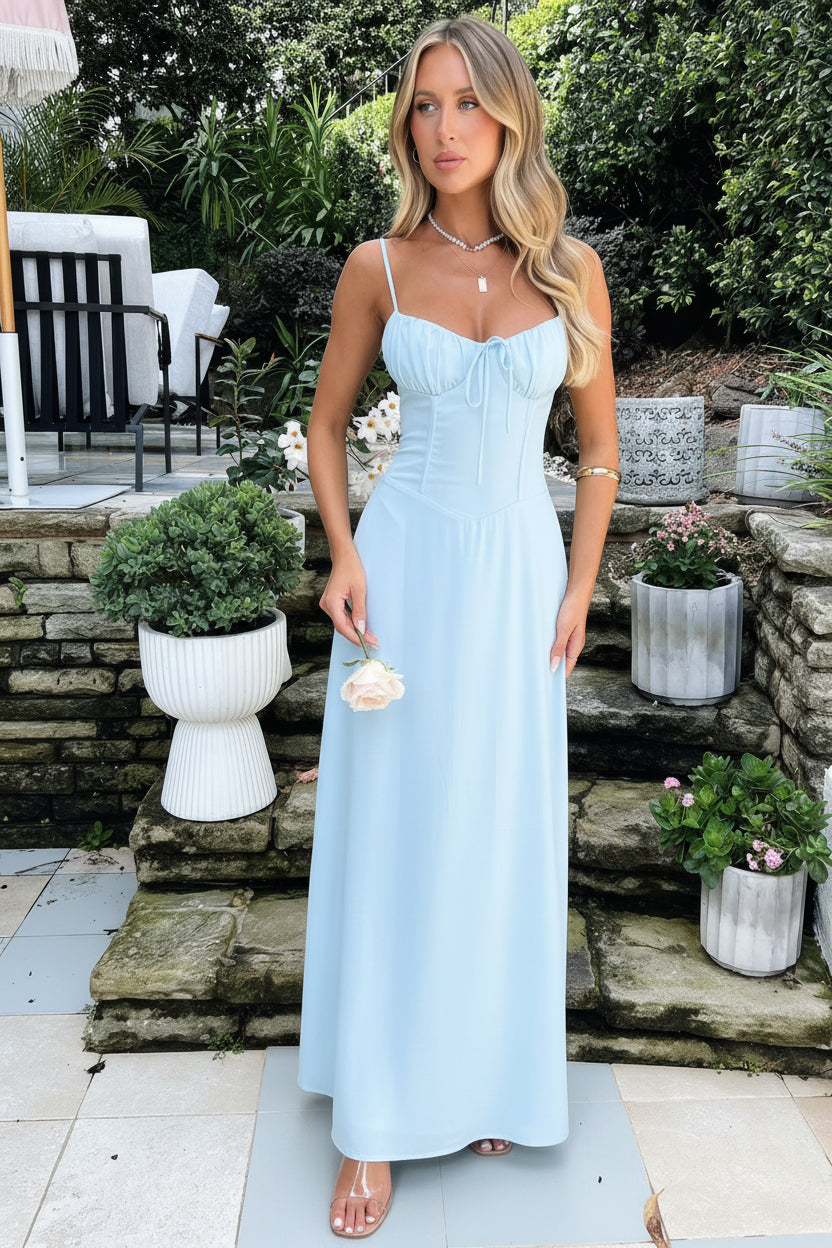 Women's Corset Bodice Maxi Dress with Thin Straps
