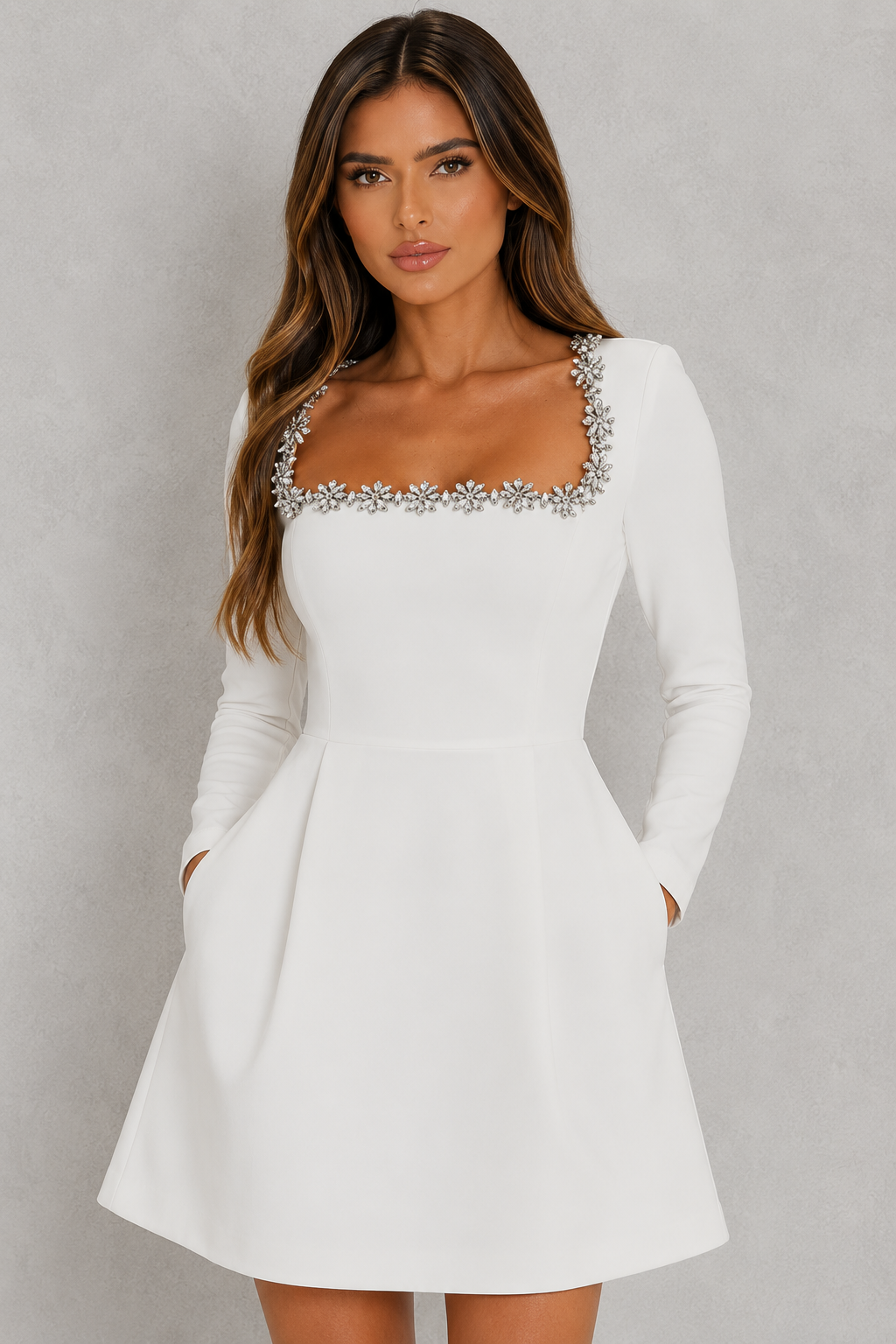 Women's Velvet Christmas Party Dress with Jewelled Neckline