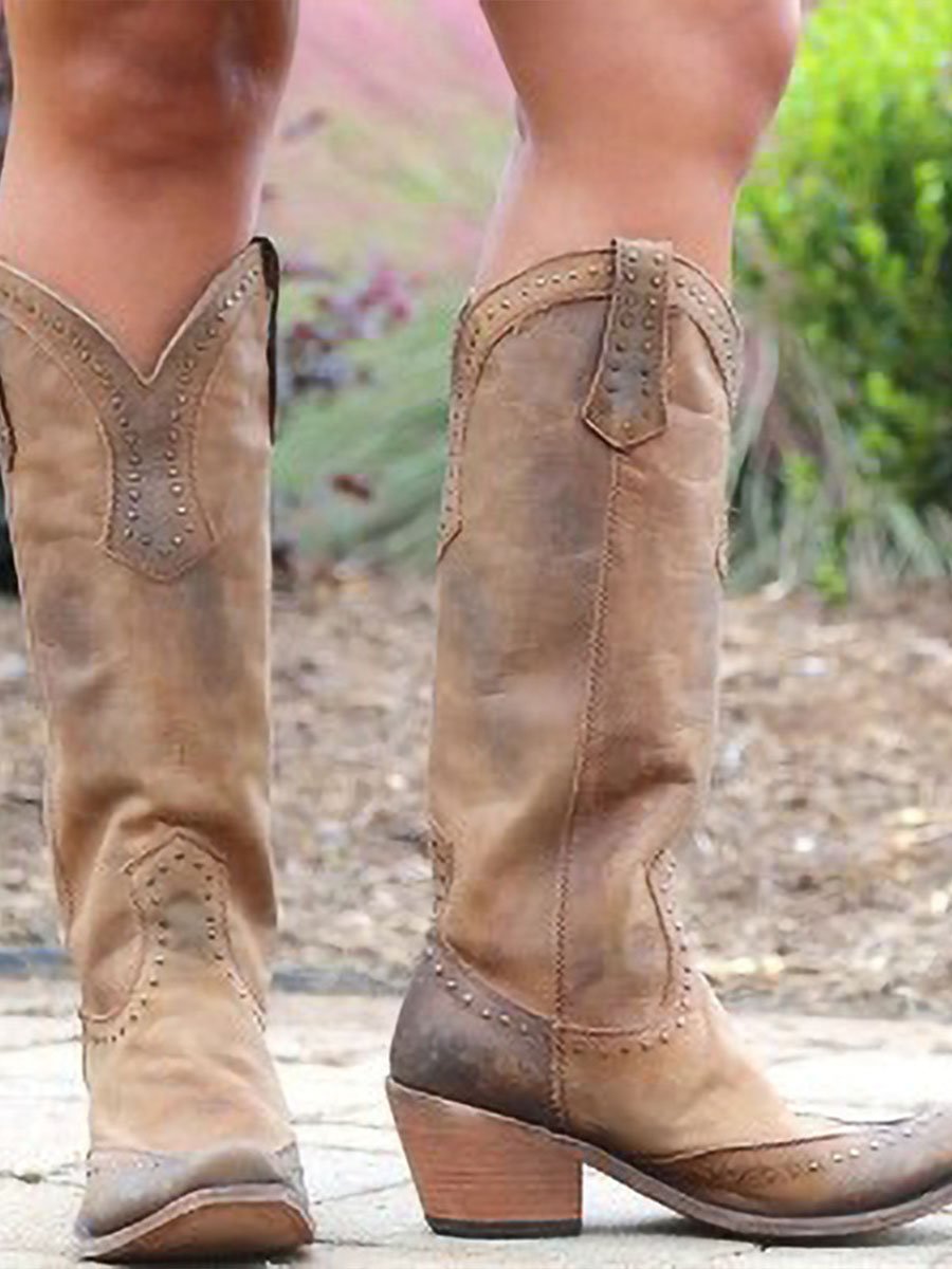 Bottes de cowboy montant jusqu'au genou pour femme | Bottes western en daim cloutées