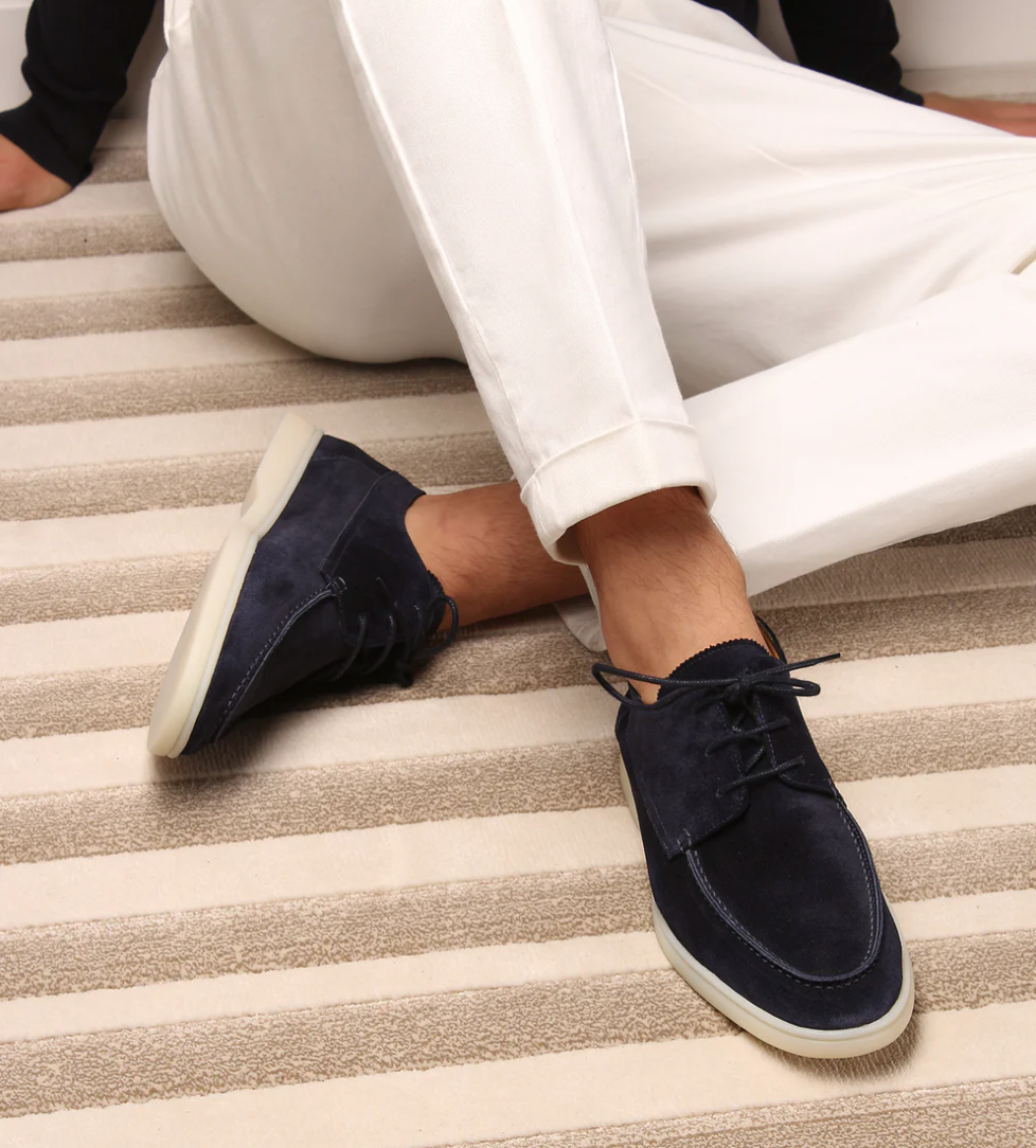 Men's Suede Moccasin Shoes with Lace-Up Front