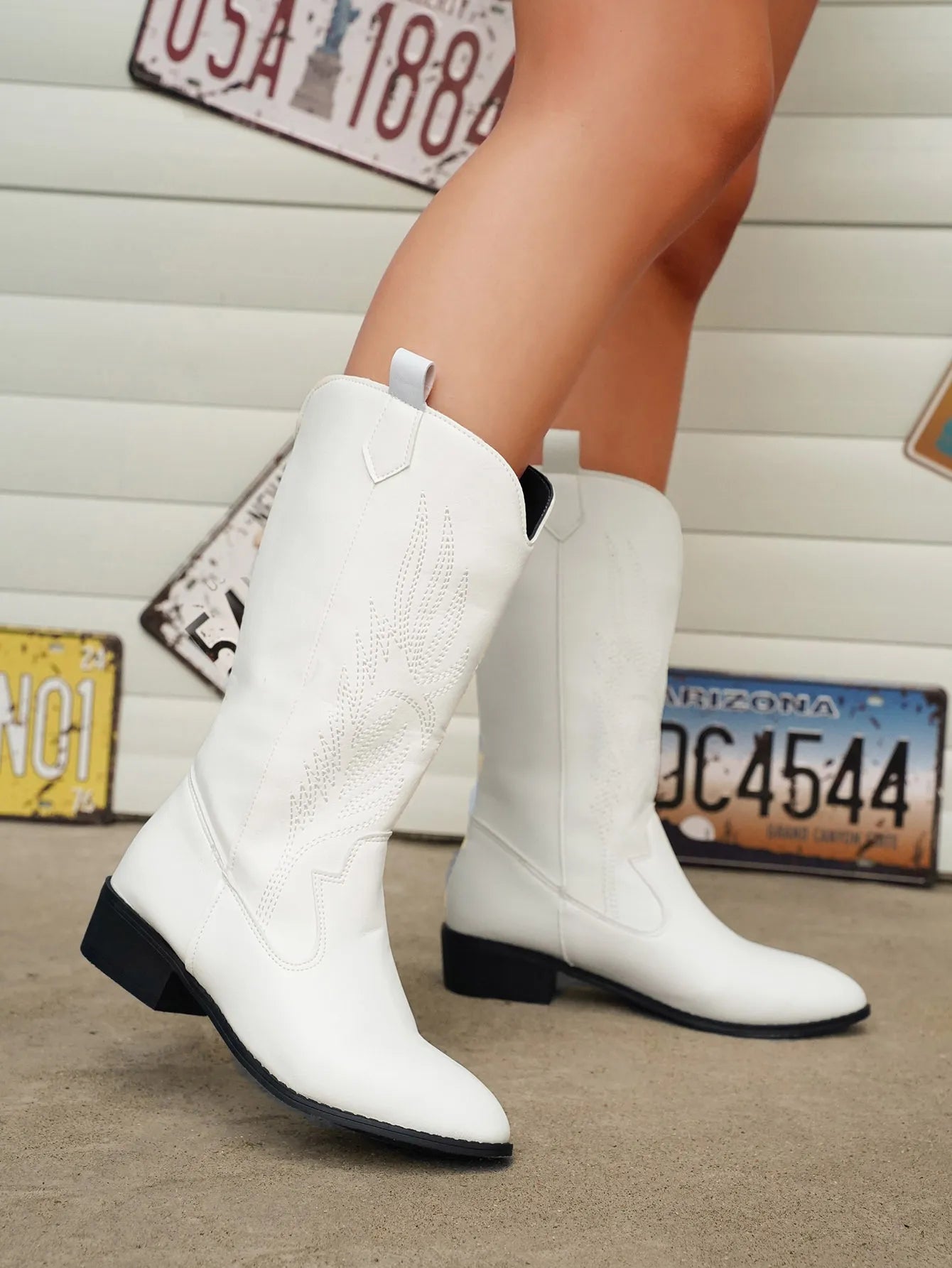 Knee-High Western Boots with Pull Tabs and Block Heel