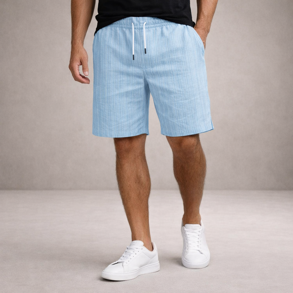 Linen-Blend Drawstring Shorts with Striped Texture