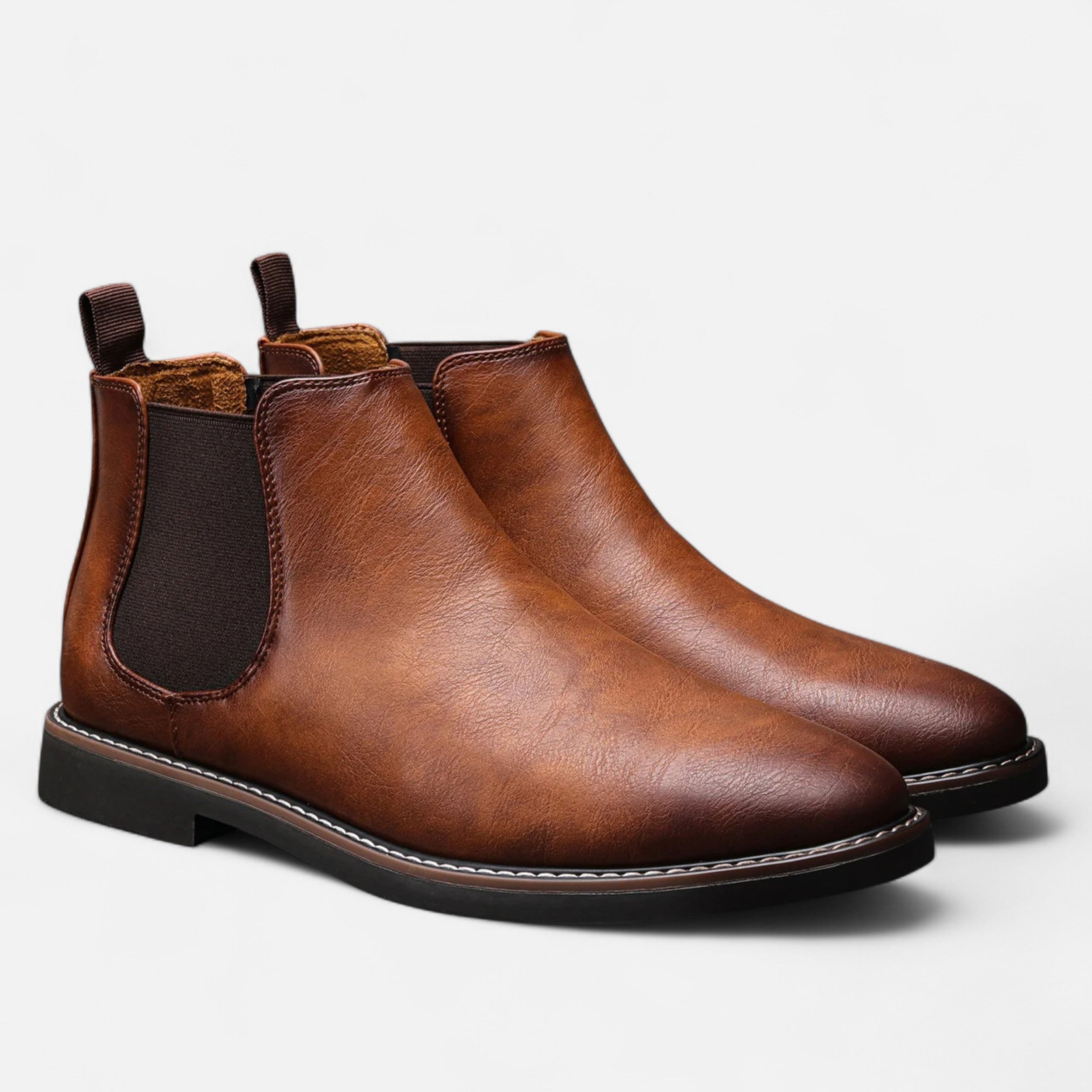 Leather Chelsea Boots with Elastic Side Panel and Pull Tab