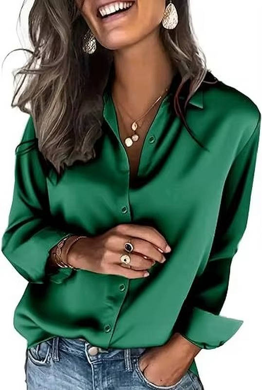 Women's Satin Button-Up Shirt | Long Sleeve Business Blouse